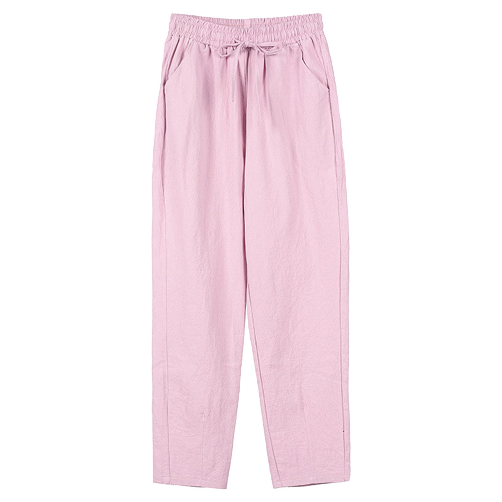 thumbnail image 3 of Pantalones palazzo de algodón y lino de cintura alta para mujer: pierna ancha, corte holgado, bolsillos, transpirables para verano/playa, 3 of 3